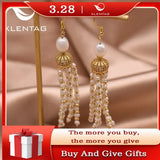 Natural Freshwater Pearl Crown Tassel Drop Earrings GE0886