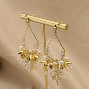 Xlentag Freshwater Pearl Golden Grape Drop Earrings