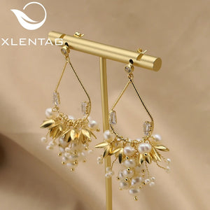Xlentag Freshwater Pearl Golden Grape Drop Earrings
