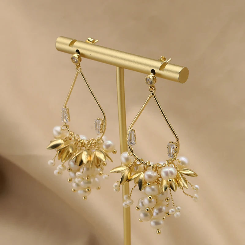 Xlentag Freshwater Pearl Golden Grape Drop Earrings
