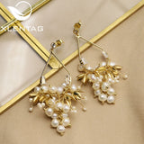 Xlentag Freshwater Pearl Golden Grape Drop Earrings
