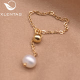Freshwater Pearl Chain Link Female Ring Wedding Party Gift Jewelry