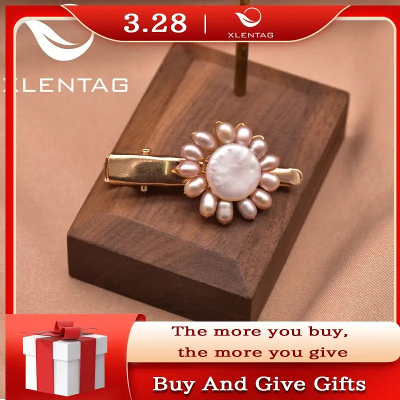Xlentag Pearl Sun Flower Hairpin Brass 18k Plated