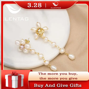 Xlentag Freshwater Pearl Earrings Dangle Flower Fine Jewelry