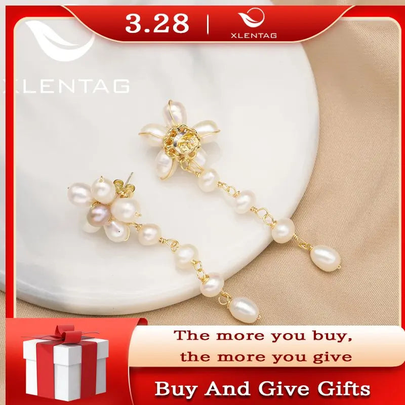 Xlentag Freshwater Pearl Earrings Dangle Flower Fine Jewelry