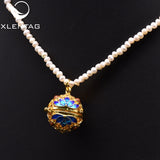 Xlentag Natural Pearl Cloisonne Style Necklace Female Gift Necklace Chain