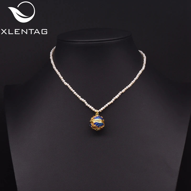Xlentag Natural Pearl Cloisonne Style Necklace Female Gift Necklace Chain