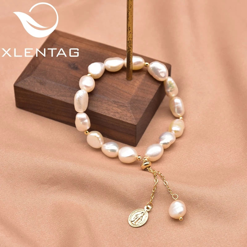Xlentag Natural Pearl Copper 18k Gold Multi-Layer Pendant Bracelet