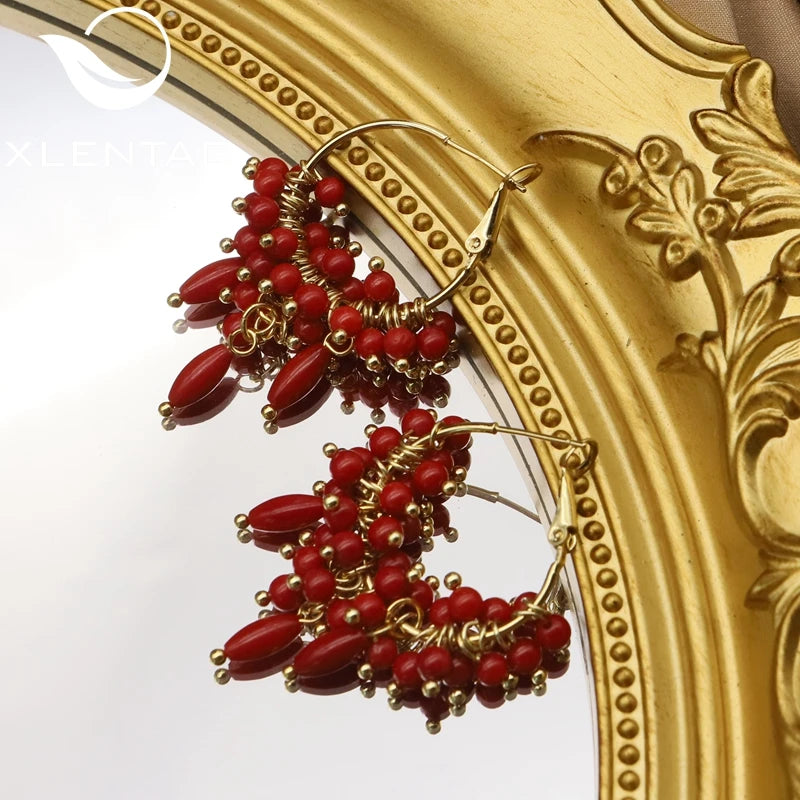 Natural Sea Bamboo Multilayer Brass Plated Earrings GE1057