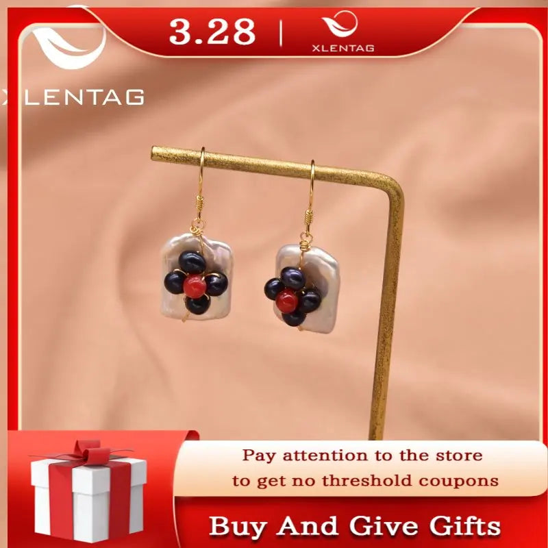 Baroque Pearl Gem Flower Earrings 925 Sterling Silver Wedding Gift