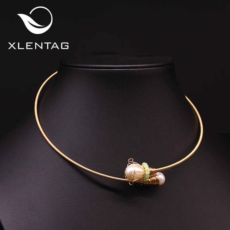 Xlentag Pearl Flower Choker Necklace Women Engagement Lovely Necklace GN0177