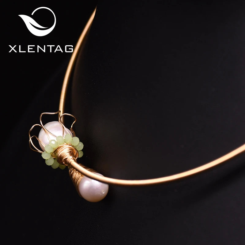 Xlentag Pearl Flower Choker Necklace Women Engagement Lovely Necklace GN0177