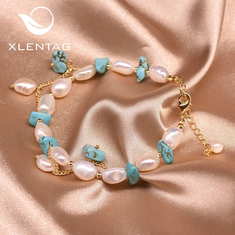 Freshwater Pearl Turquoise Charm Bracelet For Women GB0920
