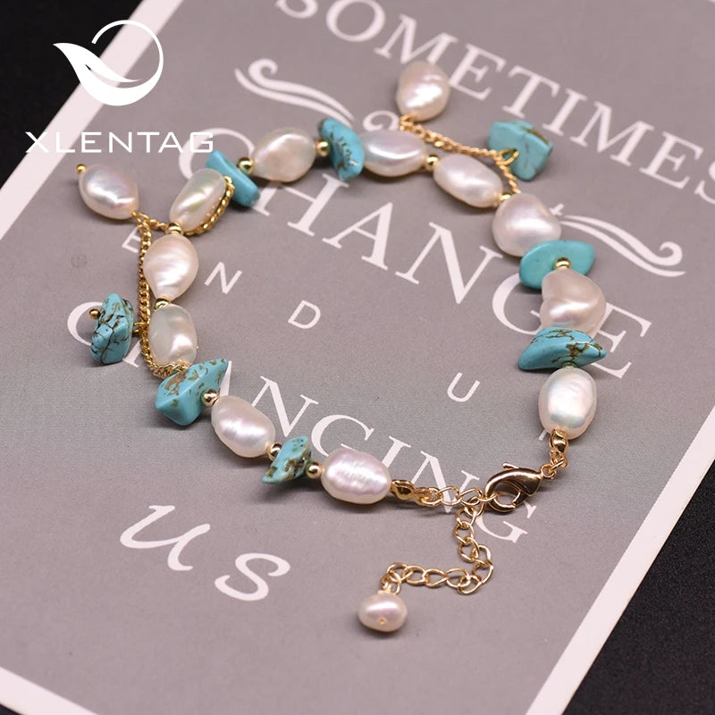 Freshwater Pearl Turquoise Charm Bracelet For Women GB0920