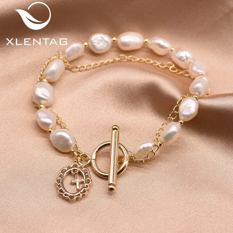 Xlentag Natural Fresh Water Pearl Double Layer Bracelet Women Jewelry