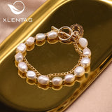 Xlentag Natural Fresh Water Pearl Double Layer Bracelet Women Jewelry