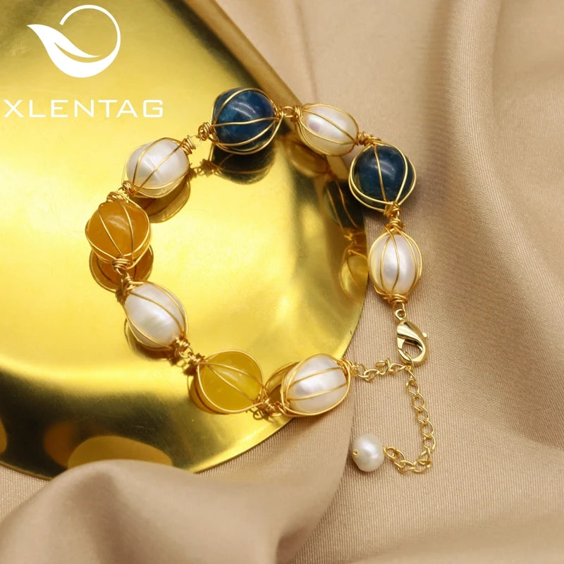 Xlentag Freshwater Pearl Jade Kyanite Bracelet Women GB0202