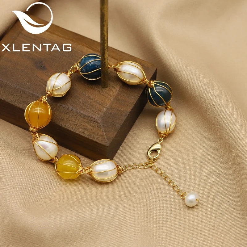 Xlentag Freshwater Pearl Jade Kyanite Bracelet Women GB0202