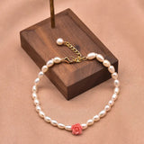 Pink Coral Rose Set Freshwater Pearl Bracelet Women Wedding Vintage Gift