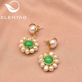 Xlentag Pearl Green Jade Sun Flower Earrings Fine Jewelry