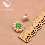 Xlentag Pearl Green Jade Sun Flower Earrings Fine Jewelry