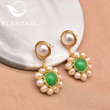 Xlentag Pearl Green Jade Sun Flower Earrings Fine Jewelry