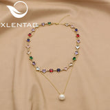 Colorful Zircon & Pearl Long Necklace