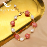 Xlentag Watermelon Red Stone Pearl Pendant Bracelet