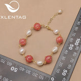 Xlentag Watermelon Red Stone Pearl Pendant Bracelet