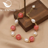 Xlentag Watermelon Red Stone Pearl Pendant Bracelet