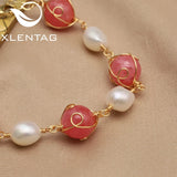 Xlentag Watermelon Red Stone Pearl Pendant Bracelet