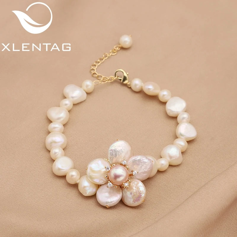 Tahitian Baroque Pearls Bracelet Flowers Pendant Adjustable