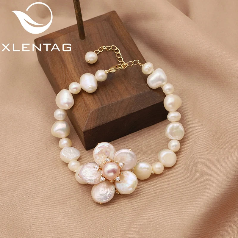 Tahitian Baroque Pearls Bracelet Flowers Pendant Adjustable