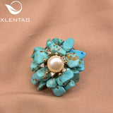 Natural Turquoise Flower Brooch Wedding Party Gift Pin