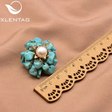 Natural Turquoise Flower Brooch Wedding Party Gift Pin