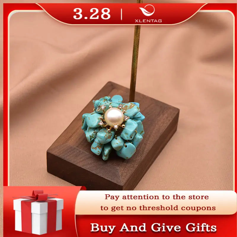 Natural Turquoise Flower Brooch Wedding Party Gift Pin