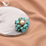 Natural Turquoise Flower Brooch Wedding Party Gift Pin