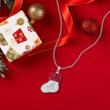 Xmas Necklace Christmas Sock Crystal Pendant Brass Chain Necklace