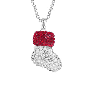 Xmas Necklace Christmas Sock Crystal Pendant Brass Chain Necklace