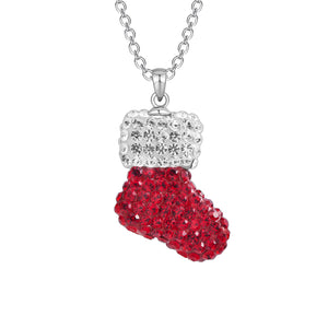 Xmas Necklace Christmas Sock Crystal Pendant Brass Chain Necklace