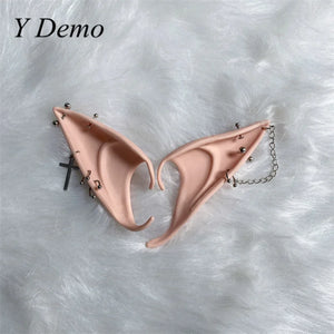 Gothic Rivets Cross Chains Women's Elf Ears Silicon Party Accessory