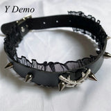 Punk Gothic Heart Thorns Rivets Ruffles Choker Necklace