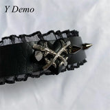 Punk Gothic Heart Thorns Rivets Ruffles Choker Necklace