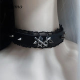 Punk Gothic Heart Thorns Rivets Ruffles Choker Necklace