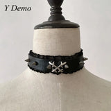 Punk Gothic Heart Thorns Rivets Ruffles Choker Necklace