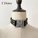 Punk Metal Choker Necklace Stainless Steel Buckle Adjustable