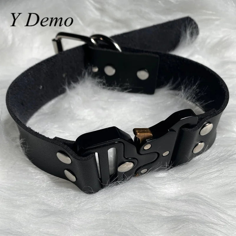 Punk Metal Choker Necklace Stainless Steel Buckle Adjustable