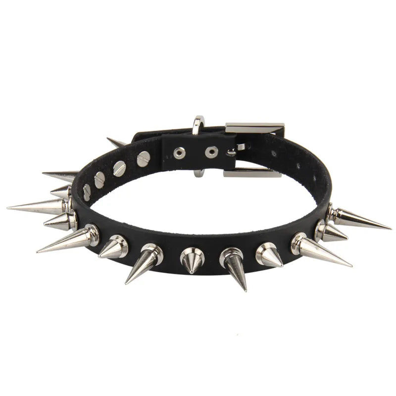 Punk Rivets Women's Choker Adjustable Rock Cow Leather Buckle Necklace