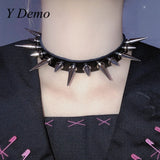 Punk Rivets Women's Choker Adjustable Rock Cow Leather Buckle Necklace