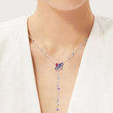 Y-Necklace Pink Fan 925 Sterling Silver Women Gift N124
